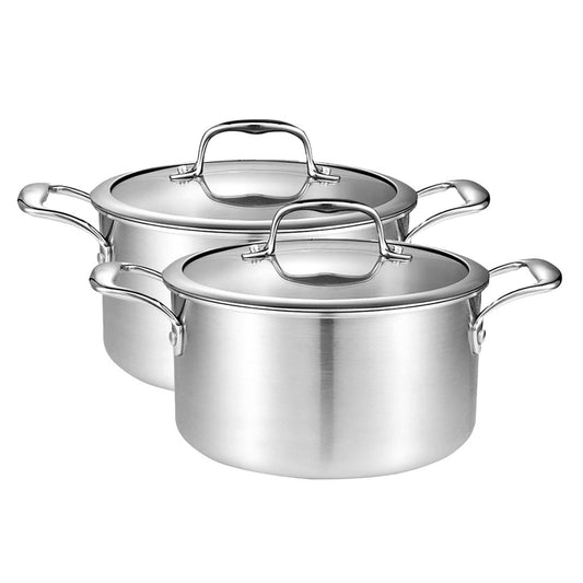 Premium 2X 22cm Stainless Steel Soup Pot Stock Cooking Stockpot Heavy Duty Thick Bottom with Glass Lid - image1