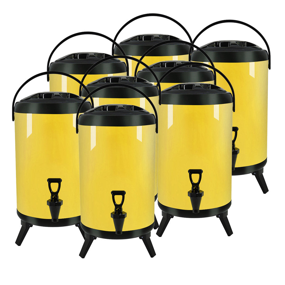 Premium 8X 12L Stainless Steel Insulated Milk Tea Barrel Hot and Cold Beverage Dispenser Container with Faucet Yellow - image1