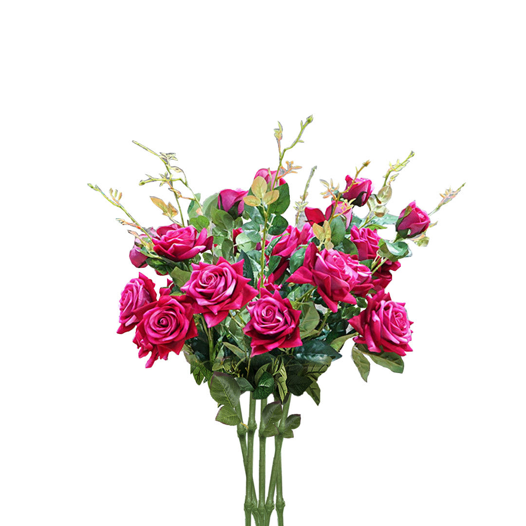 Premium 8 Bunch Artificial Silk Rose 5 Heads Flower Fake Bridal Bouquet Table Decor Pink - image1