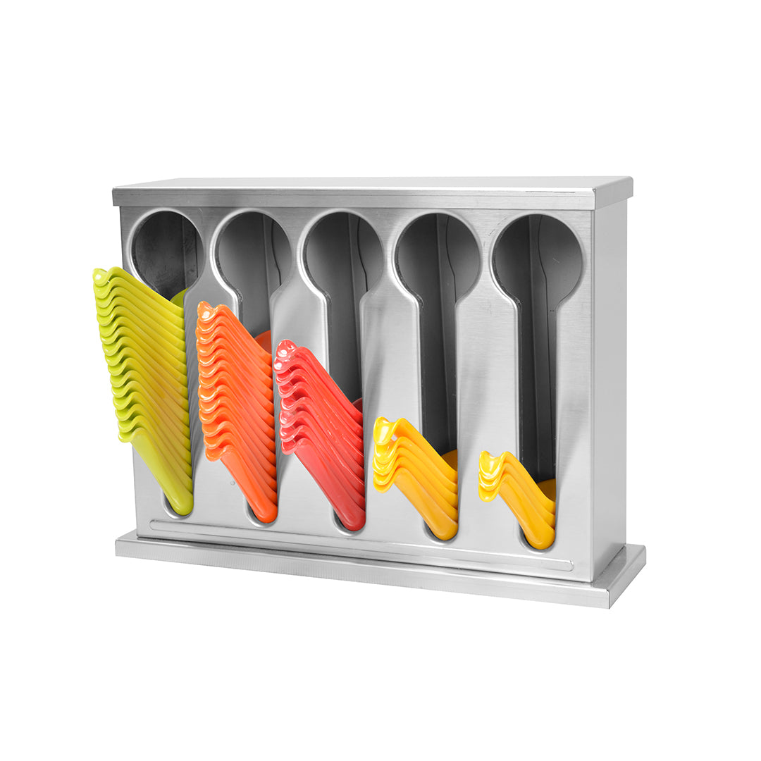 Premium Stainless Steel Buffet Restaurant Spoon Utensil Holder Storage Rack 5 Holes - image1