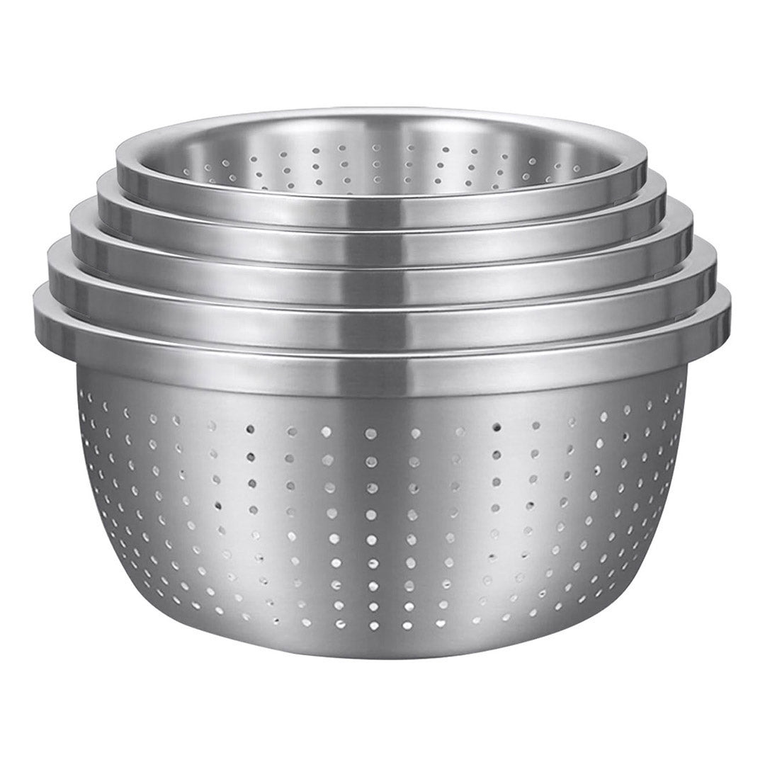 Premium Stainless Steel Nesting Basin Colander Perforated Kitchen Sink Washing Bowl Metal Basket Strainer Set of 5 - image1