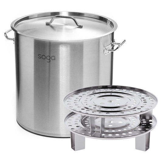 Premium 33L Stainless Steel Stock Pot with Two Steamer Rack Insert Stockpot Tray - image1