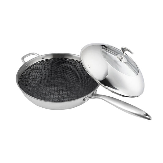 Premium 18/10 Stainless Steel Fry Pan 32cm Frying Pan Top Grade Non Stick Interior Skillet with Helper Handle and Lid - image1