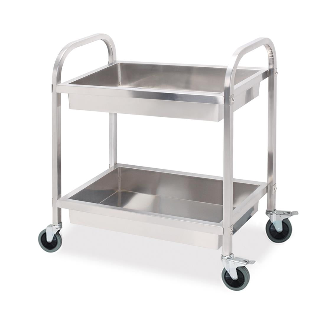 Premium 2 Tier Stainless Steel Kitchen Trolley Bowl Collect Service Food Cart 85x45x90cm Medium - image1