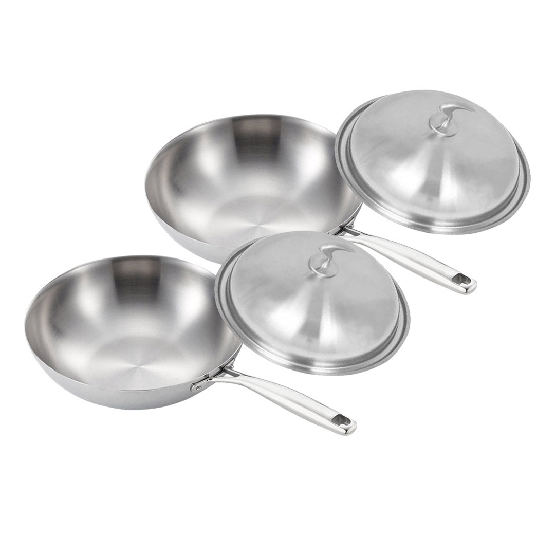 Premium 2X 18/10 Stainless Steel Fry Pan 32cm Frying Pan Top Grade Cooking Skillet with Lid - image1