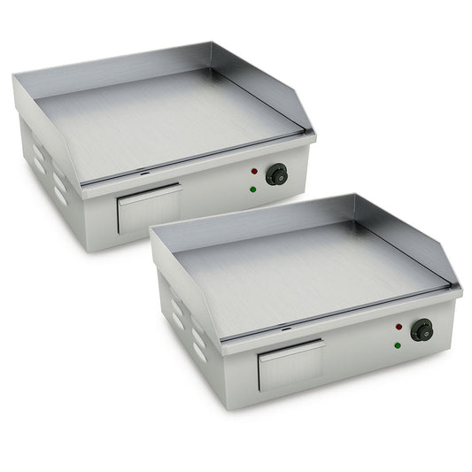 Premium 2X Electric Stainless Steel Flat Griddle Grill BBQ Hot Plate 2200W - image1