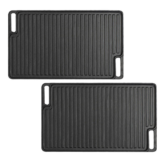 Premium 2X 45cm Rectangular Cast Iron Portable Fry BBQ Grill Plate Cooking Pan Tray with Handle - image1