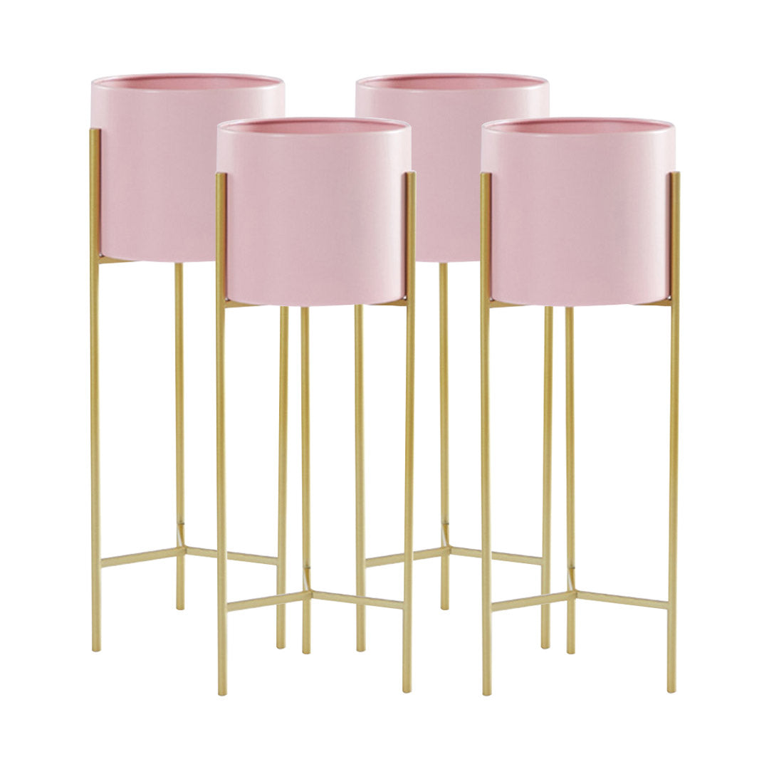 Premium 4X 2 Layer 60cm Gold Metal Plant Stand with Pink Flower Pot Holder Corner Shelving Rack Indoor Display - image1