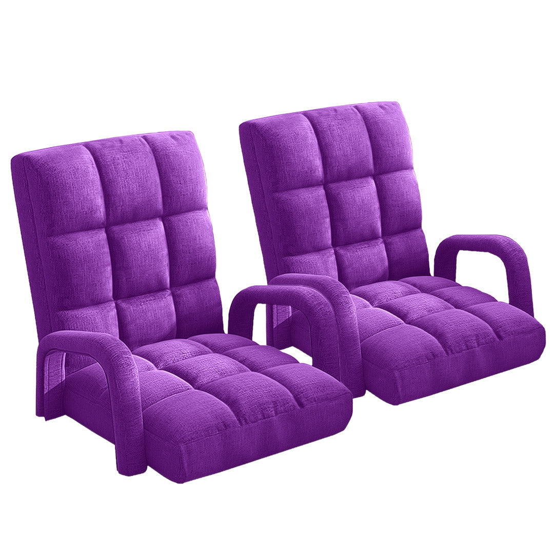 Premium 2X Foldable Lounge Cushion Adjustable Floor Lazy Recliner Chair with Armrest Purple - image1