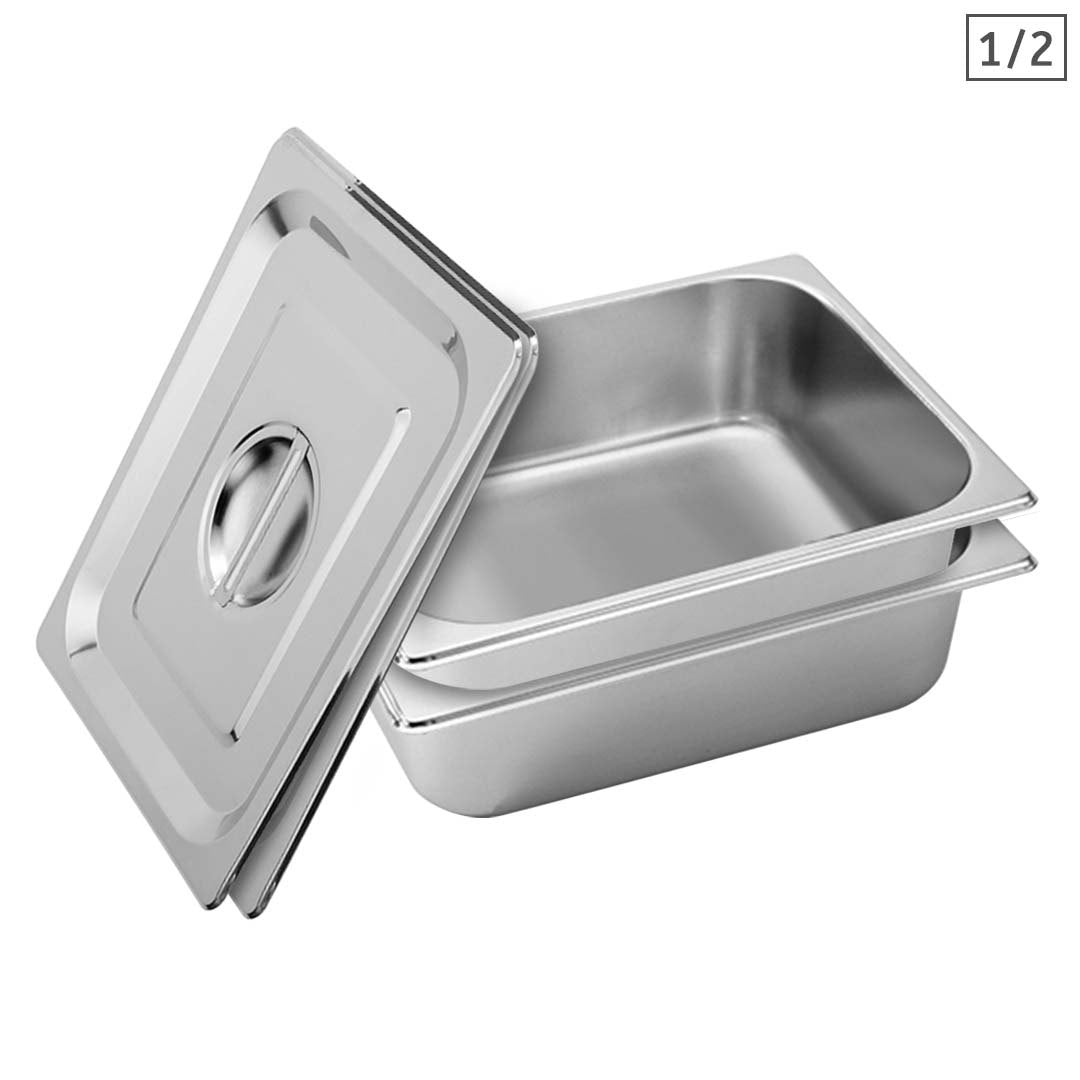 Premium 2X Gastronorm GN Pan Full Size 1/2 GN Pan 10cm Deep Stainless Steel Tray With Lid - image1