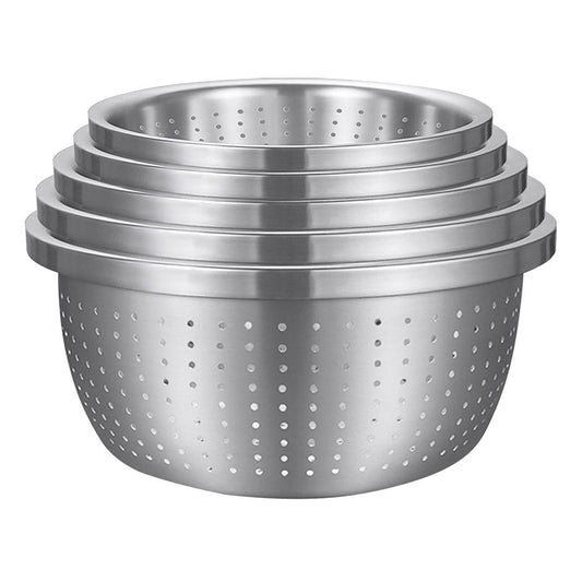 Premium Stainless Steel Nesting Basin Colander Perforated Kitchen Sink Washing Bowl Metal Basket Strainer Set of 5 - image1