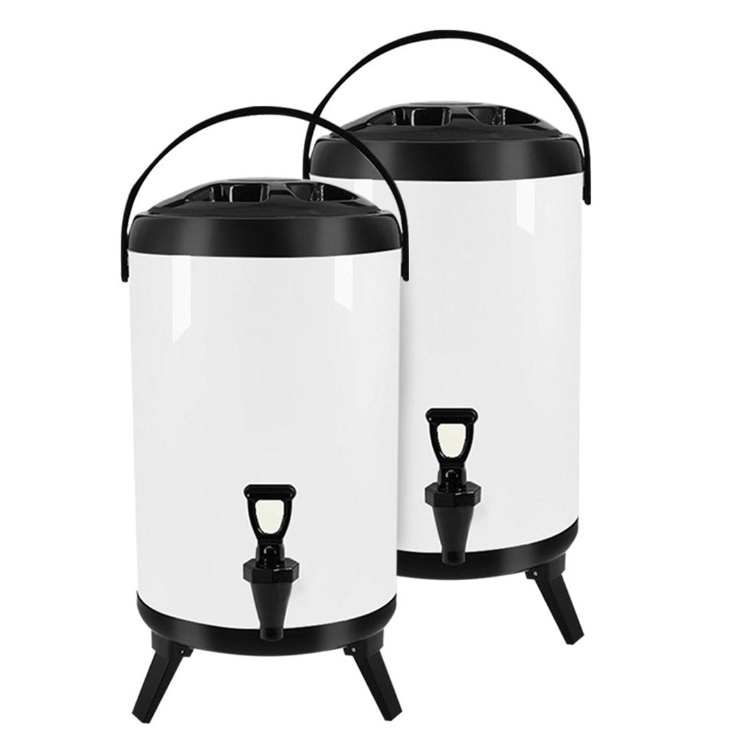 2X 10L Stainless Steel Insulated Milk Tea Barrel Hot and Cold Beverage Dispenser Container with Faucet White - image1