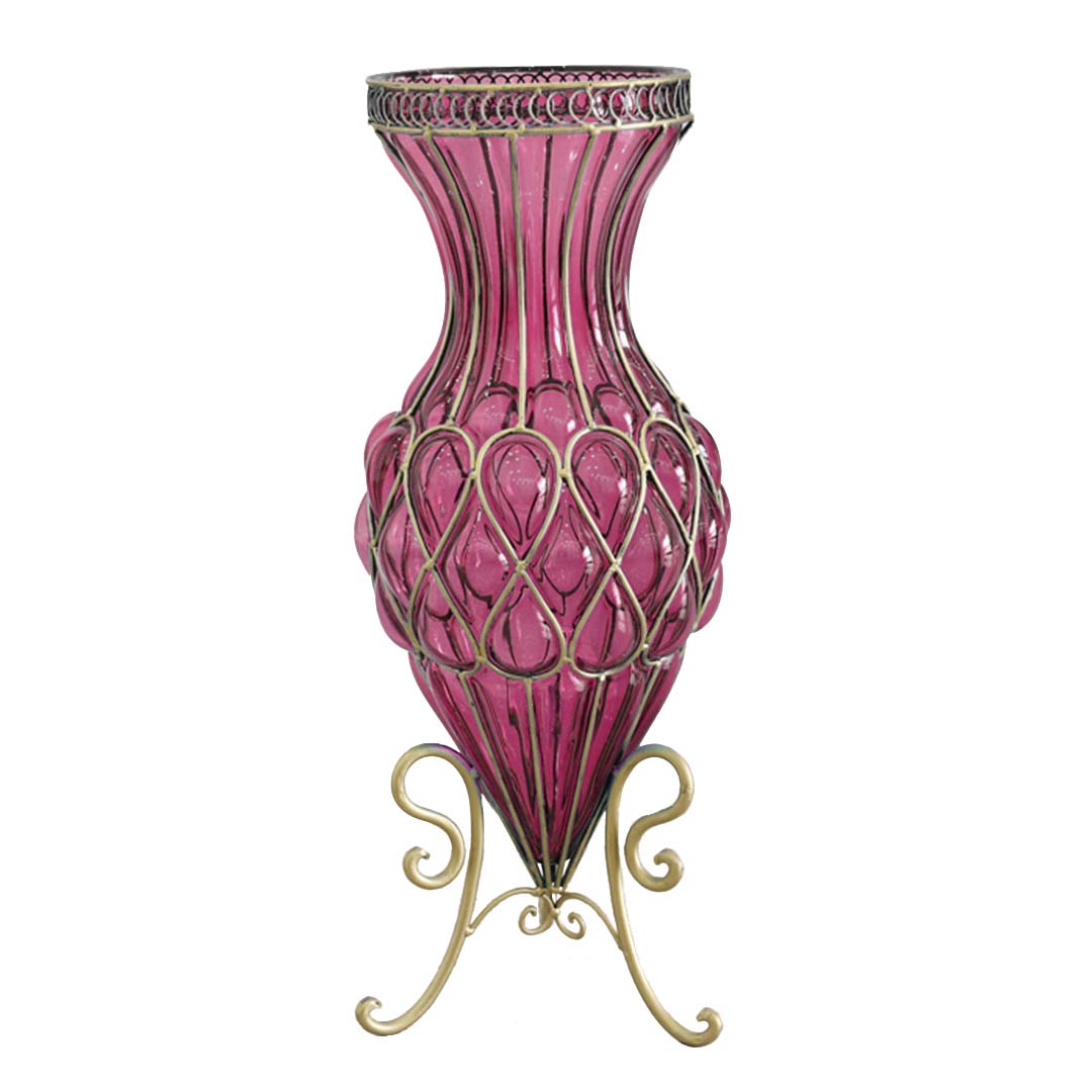 Premium 67cm Purple Glass Tall Floor Vase with Metal Flower Stand - image1