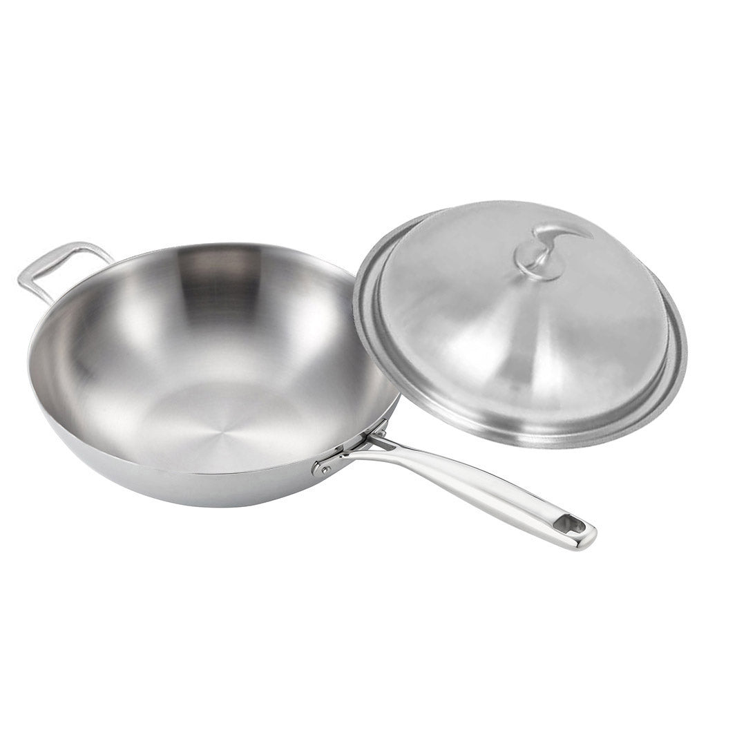 Premium 18/10 Stainless Steel Fry Pan 36cm Frying Pan Top Grade Skillet with Helper Handle and Lid - image1