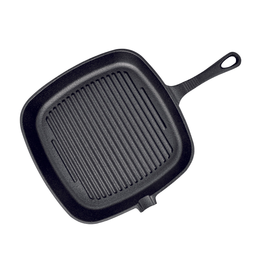 Premium 23.5cm Square Ribbed Cast Iron Frying Pan Skillet Steak Sizzle Platter with Handle - image1