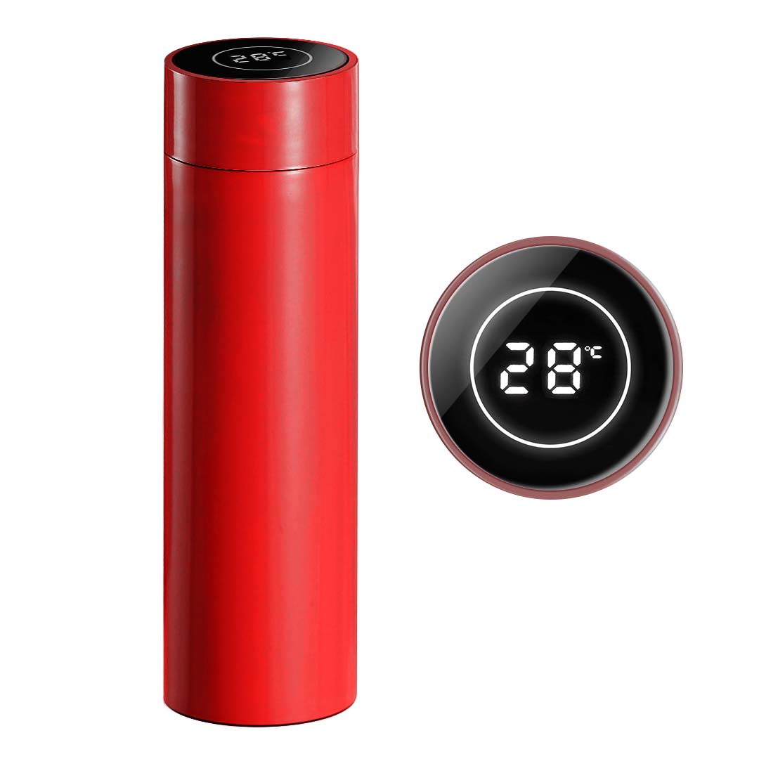 Premium 500ML Stainless Steel Smart LCD Thermometer Display Bottle Vacuum Flask Thermos Red - image1