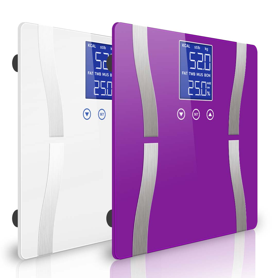 Premium 2 x Digital Body Fat Scale Bathroom Scales Weight Gym Glass Water LCD Purple/White - image1