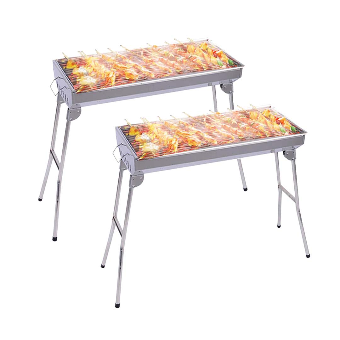 Premium 2x Skewers Grill Portable Stainless Steel Charcoal BBQ Outdoor 6-8 Persons - image1