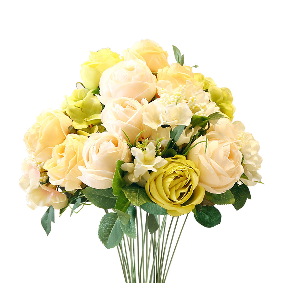 Premium 3pcs Artificial Silk with 15 Heads Flower Fake Rose Bouquet Table Decor White - image1