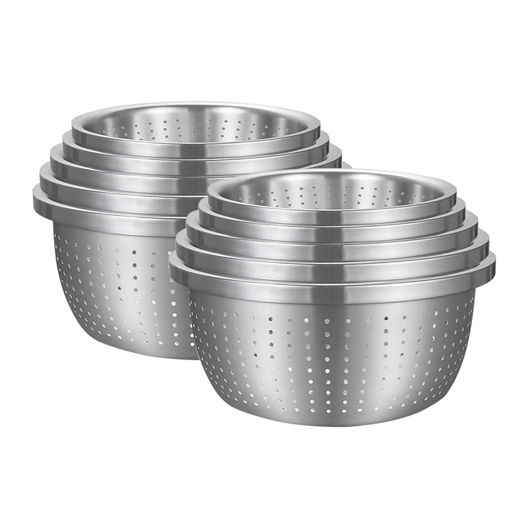 Premium 2X Stainless Steel Nesting Basin Colander Perforated Kitchen Sink Washing Bowl Metal Basket Strainer Set of 5 - image1