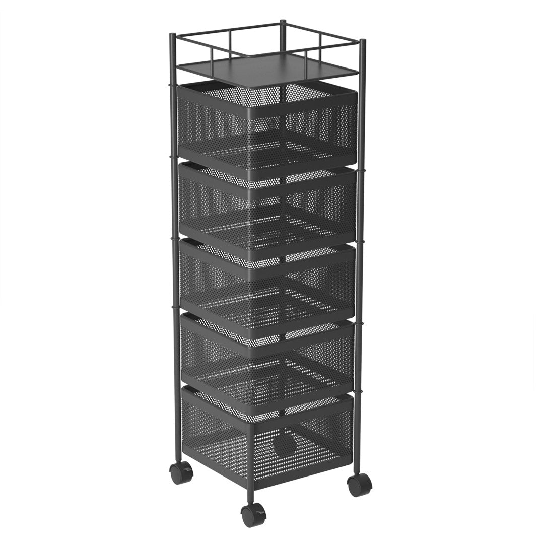 Premium 5 Tier Steel Square Rotating Kitchen Cart Multi-Functional Shelves Portable Storage Organizer with Wheels - image1