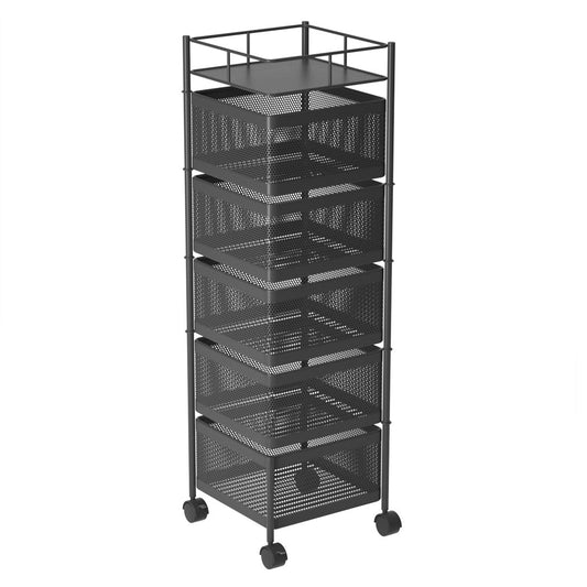 Premium 5 Tier Steel Square Rotating Kitchen Cart Multi-Functional Shelves Portable Storage Organizer with Wheels - image1