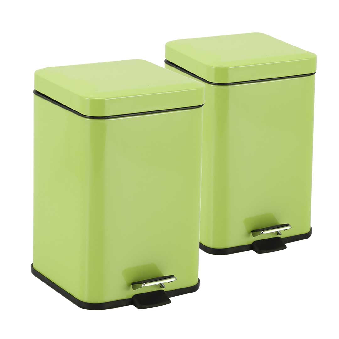 Premium 2X Foot Pedal Stainless Steel Rubbish Recycling Garbage Waste Trash Bin Square 12L Green - image1