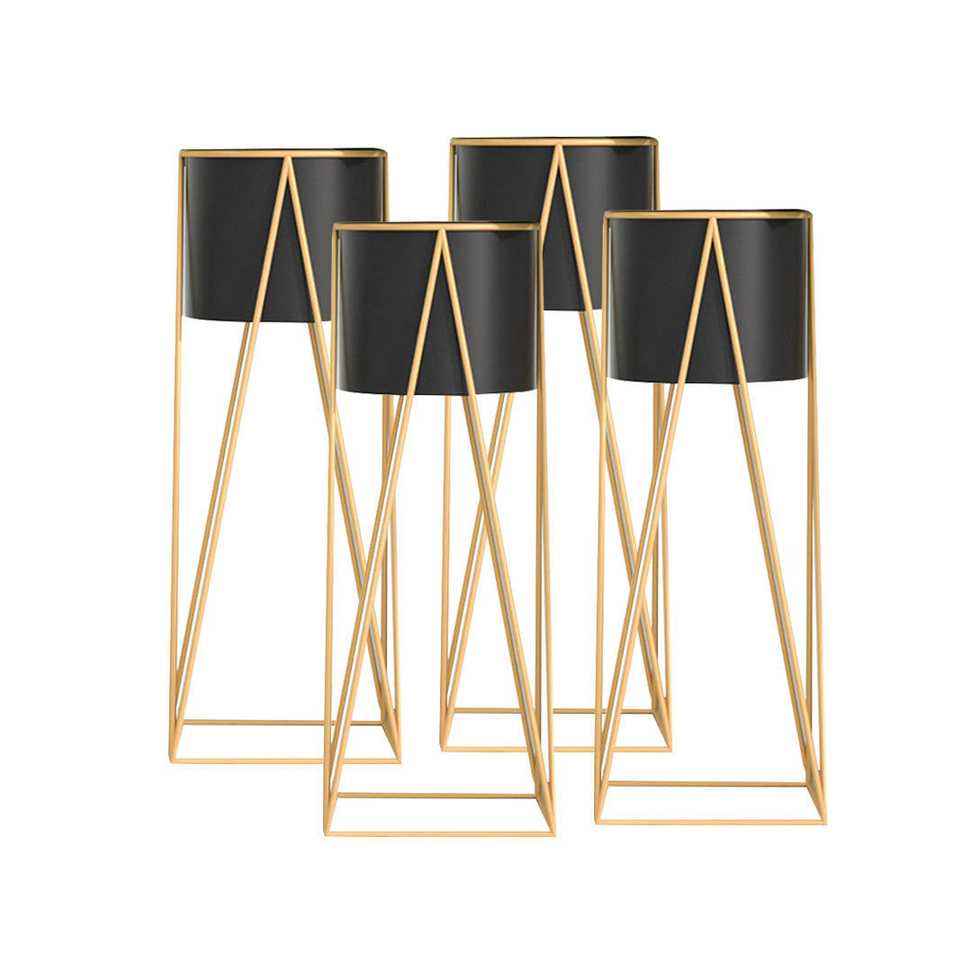 Premium 4X 50cm Gold Metal Plant Stand with Black Flower Pot Holder Corner Shelving Rack Indoor Display - image1