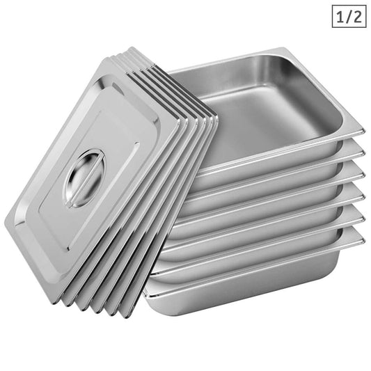 Premium 6X Gastronorm GN Pan Full Size 1/2 GN Pan 6.5cm Deep Stainless Steel Tray With Lid - image1