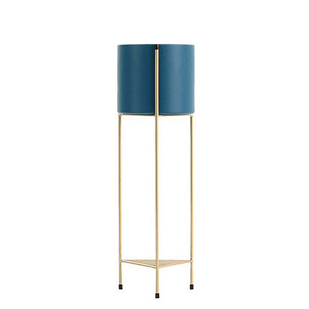 Premium 2 Layer 65cm Gold Metal Plant Stand with Blue Flower Pot Holder Corner Shelving Rack Indoor Display - image1