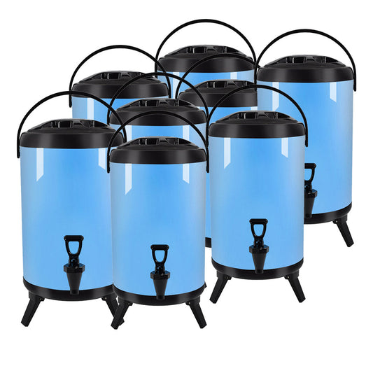 Premium 8X 14L Stainless Steel Insulated Milk Tea Barrel Hot and Cold Beverage Dispenser Container with Faucet Blue - image1