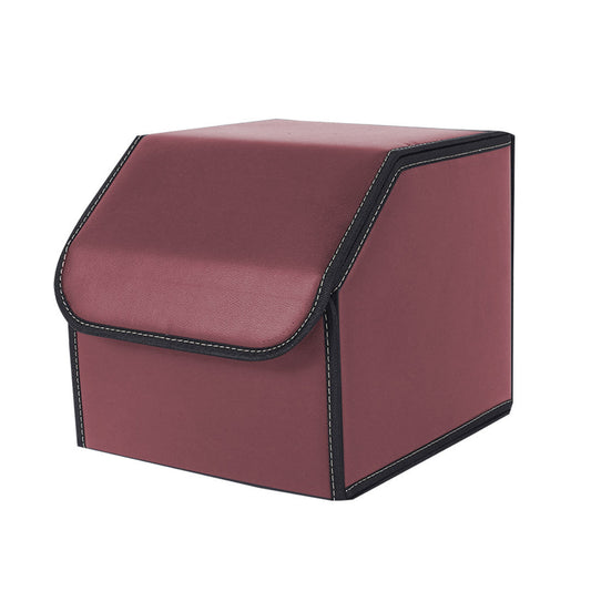 Premium Leather Car Boot Collapsible Foldable Trunk Cargo Organizer Portable Storage Box Red Small - image1