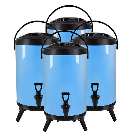 Premium 4X 10L Stainless Steel Insulated Milk Tea Barrel Hot and Cold Beverage Dispenser Container with Faucet Blue - image1