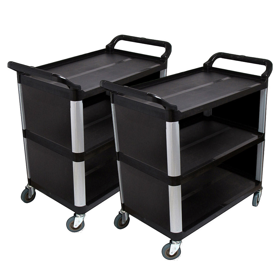 Premium 2X 3 Tier Covered Food Trolley Food Waste Cart Storage Mechanic Kitchen Black - image1