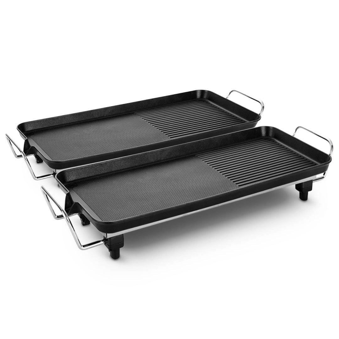 Premium 2X 48cm Electric BBQ Grill Teppanyaki Tough Non-Stick Surface Hot Plate Kitchen 3-5 Person - image1