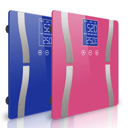 Premium 2X Glass LCD Digital Body Fat Scale Bathroom Electronic Gym Water Weighing Scales Blue/Pink - image1
