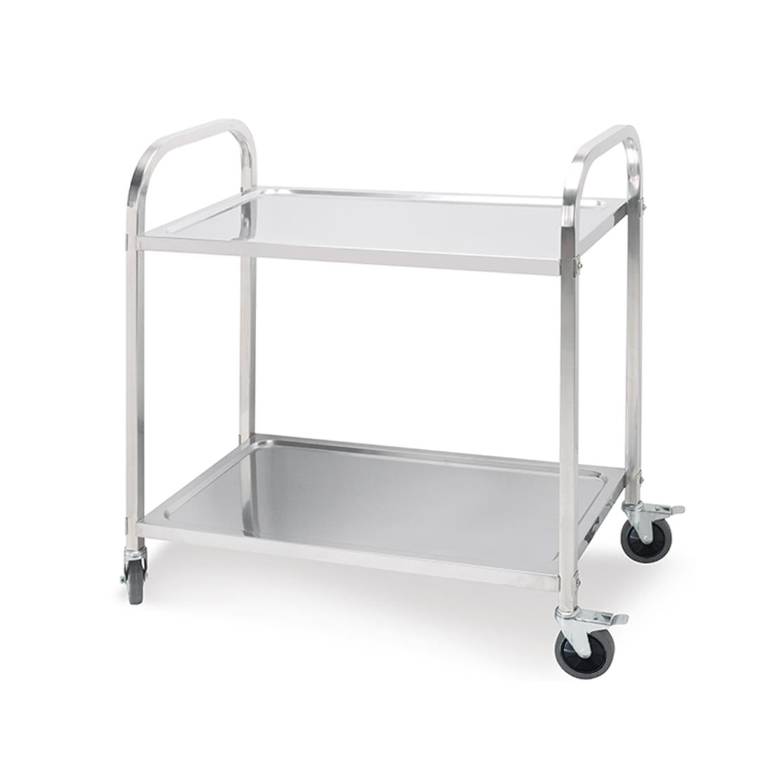 Premium 2 Tier Stainless Steel Kitchen Trolley Bowl Collect Service FoodCart 95x50x95cm Large - image1