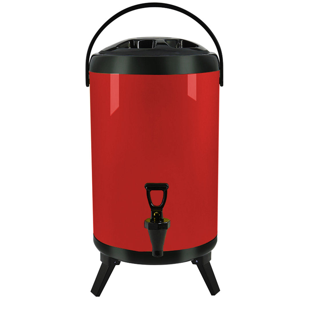 Premium 8L Stainless Steel Insulated Milk Tea Barrel Hot and Cold Beverage Dispenser Container with Faucet Red - image1