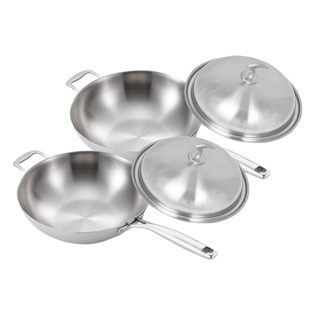 Premium 2X 18/10 Stainless Steel Fry Pan 36cm Frying Pan Top Grade Skillet with Helper Handle and Lid - image1