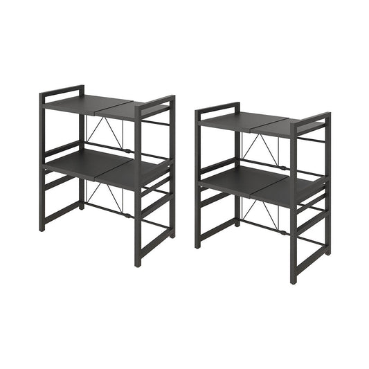 Premium 2X 3 Tier Steel Black Retractable Kitchen Microwave Oven Stand Multi-Functional Shelves Storage Organizer - image1