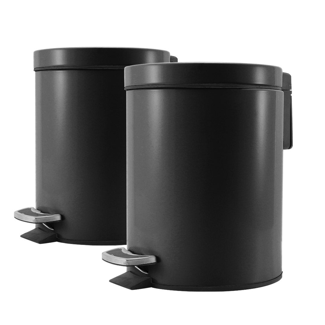 Premium 2X Foot Pedal Stainless Steel Rubbish Recycling Garbage Waste Trash Bin Round 12L Black - image1