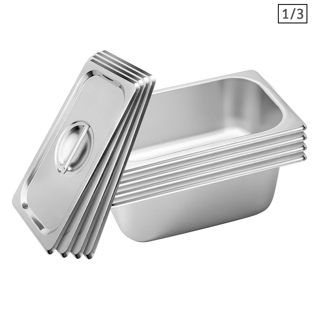 Premium 4X Gastronorm GN Pan Full Size 1/3 GN Pan 6.5 cm Deep Stainless Steel Tray with Lid - image1