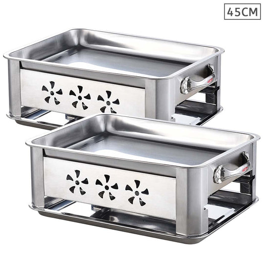 Premium 2X 45CM Portable Stainless Steel Outdoor Chafing Dish BBQ Fish Stove Grill Plate - image1