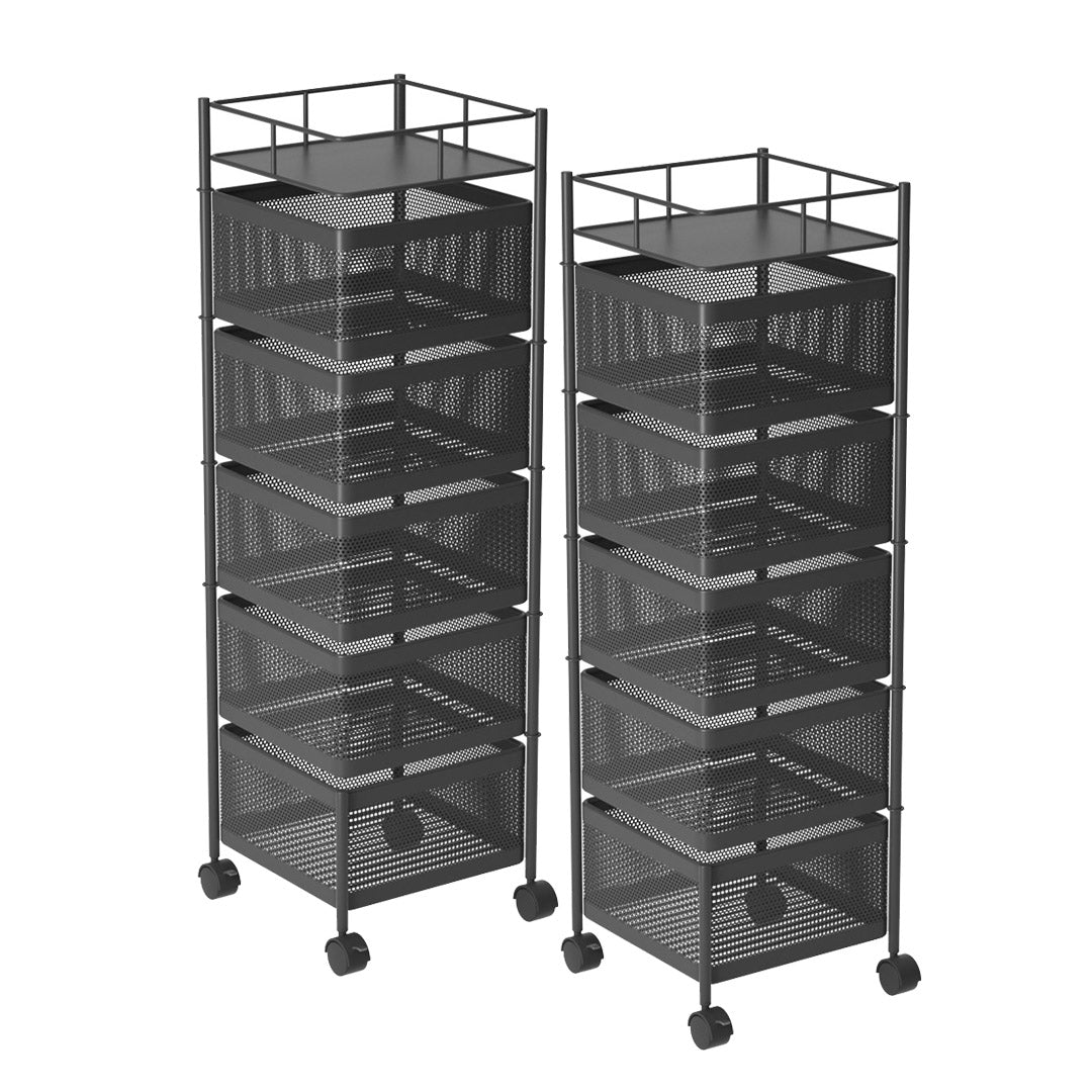 Premium 2X 5 Tier Steel Square Rotating Kitchen Cart Multi-Functional Shelves Portable Storage Organizer with Wheels - image1