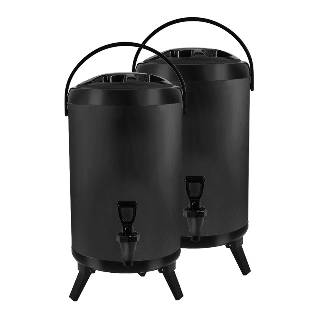 2X 8L Stainless Steel Insulated Milk Tea Barrel Hot and Cold Beverage Dispenser Container with Faucet Black - image1