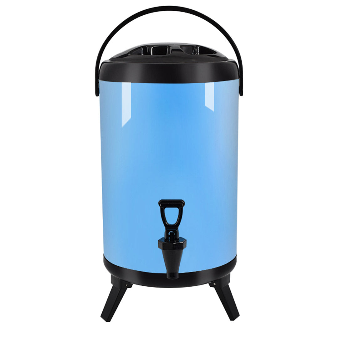 Premium 12L Stainless Steel Insulated Milk Tea Barrel Hot and Cold Beverage Dispenser Container with Faucet Blue - image1