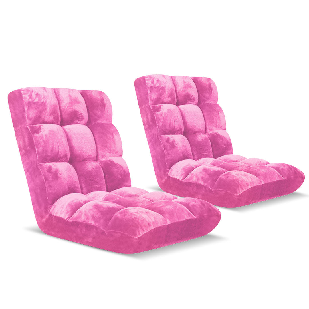 Premium Floor 2x Recliner Folding Lounge Sofa Futon Couch Folding Chair Cushion Light Pink - image1