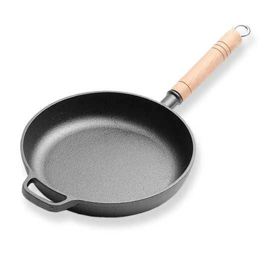 Premium 25cm Round Cast Iron Frying Pan Skillet Steak Sizzle Platter with Helper Handle - image1