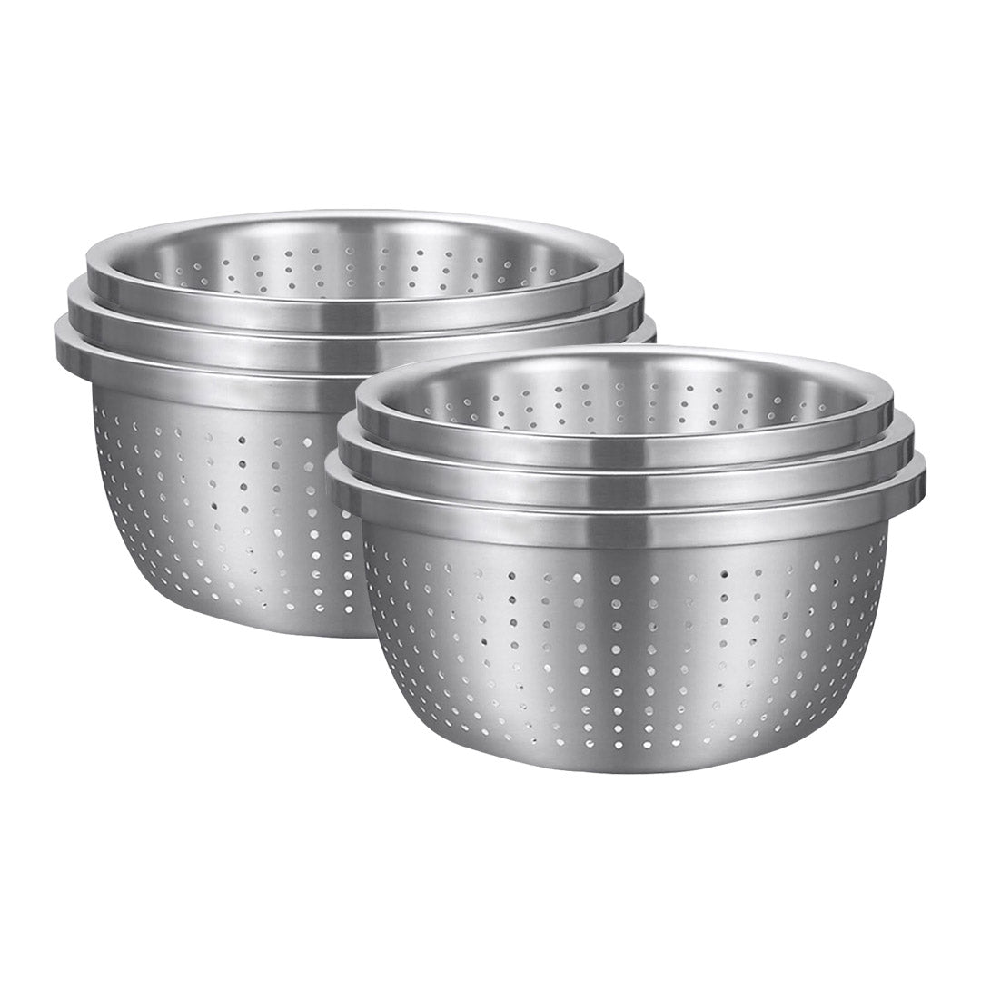 Premium 2X Stainless Steel Nesting Basin Colander Perforated Kitchen Sink Washing Bowl Metal Basket Strainer Set of 3 - image1