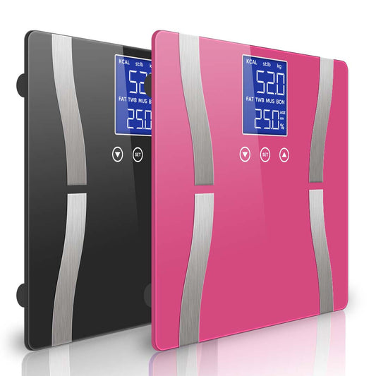 Premium 2X Glass LCD Digital Body Fat Scale Bathroom Electronic Gym Water Weighing Scales Black/Pink - image1